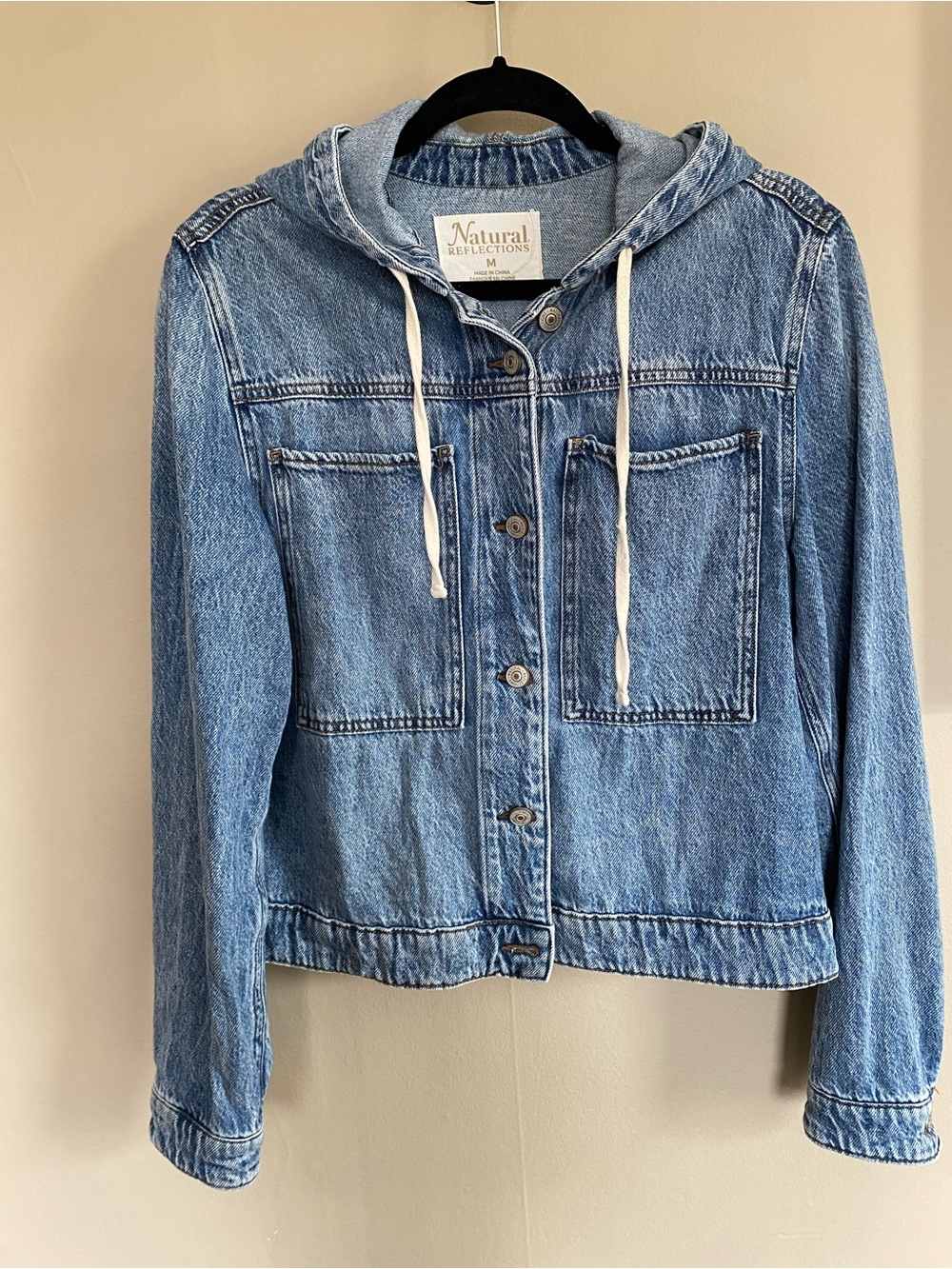 Natural Reflections Light Wash Denim Hooded Jacket with Drawstrings